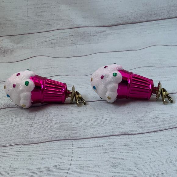 Ice Cream Cone Christmas Tree Ornament Set of 2 with Clips Plastic 5"L - Picture 7 of 16